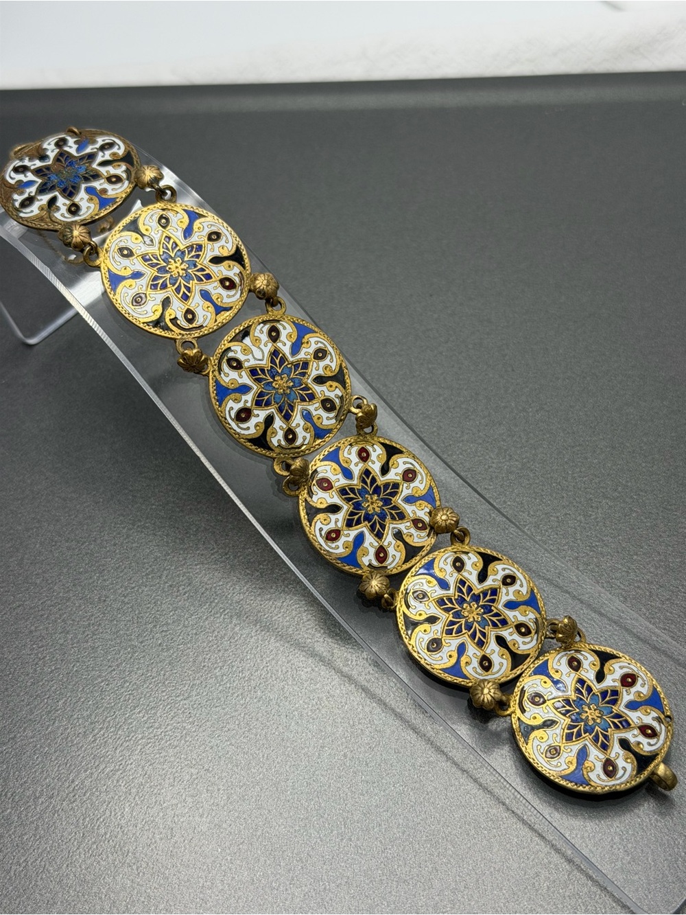 Vintage Champleve Gold and Blue Enamel Bracelet #440BR